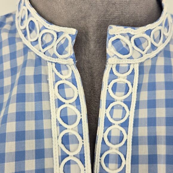 Haley and the Hound Dress Womens Small Blue White Check Cotton Embroidery Resort - Picture 6 of 13